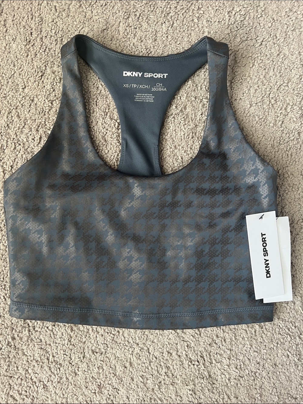 DKNY Sport Gray Houndstooth Racerback Sports Bra